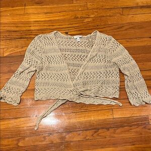 dressbarn Tan Crochet Wrap Cardigan